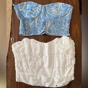 Zara Blue and White Strapless Crop Tops